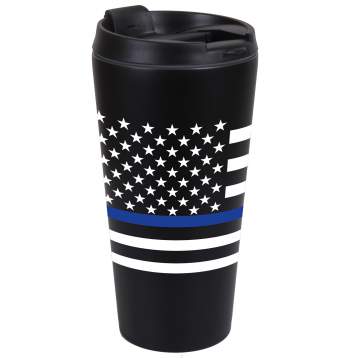 Travel Mug With Thin Red & Blue Line Flag