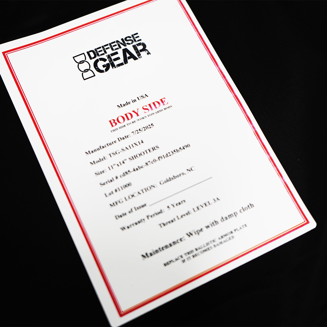 Level IIIA Body Armor Soft 10 x 12 Plate-TSG-SA10x12S