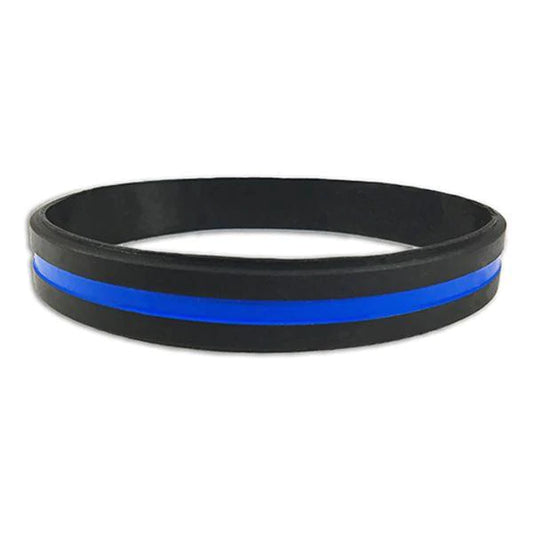 Thin Blue Line Silicone Bracelet 100% Black Silicon Rubber
