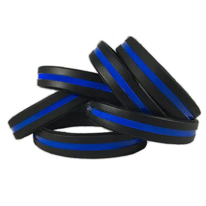 Thin Blue Line Silicone Bracelet 100% Black Silicon Rubber